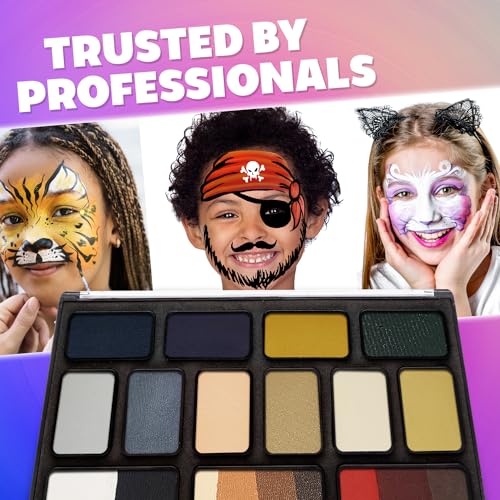 12 Color Water Activated Face Paint Palette with 2 Brushes E75669