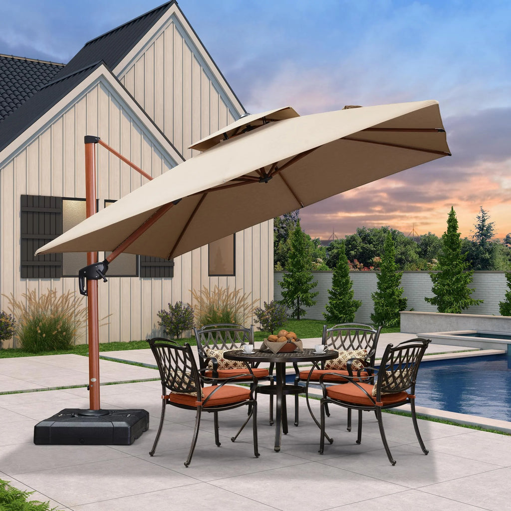 10 Ft Heather Beige Double Top Offset Hanging Patio Umbrella I653