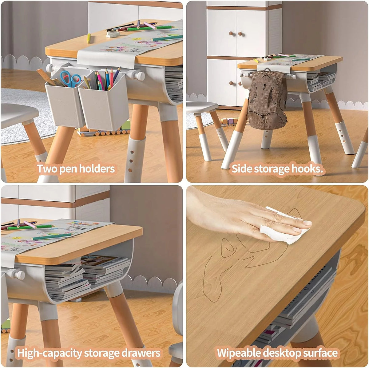 Kids Adjustable Height Wooden Table and Chair Set R194624