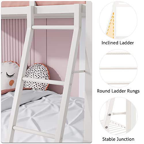 Black Twin Over Twin Size Loft Bunk Bed with Ladder and Guardrail I7230