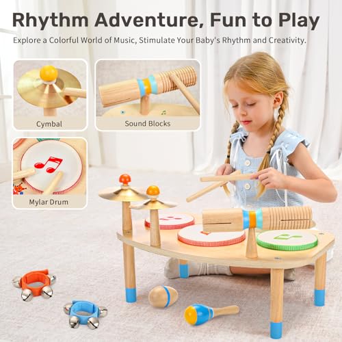 11-in-1 Kids Drum Set Wooden Musical Instruments L19707