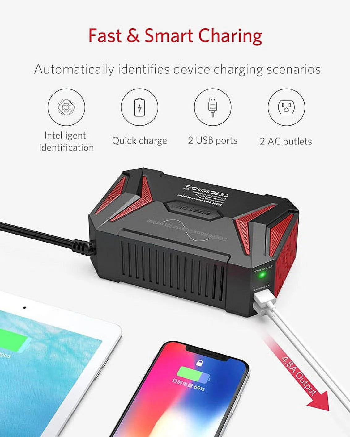 300W Pure Sine Wave Power Inverter 12V to 110V with Dual USB Ports V20135