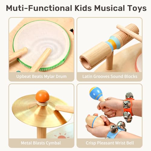 11-in-1 Kids Drum Set Wooden Musical Instruments L19707