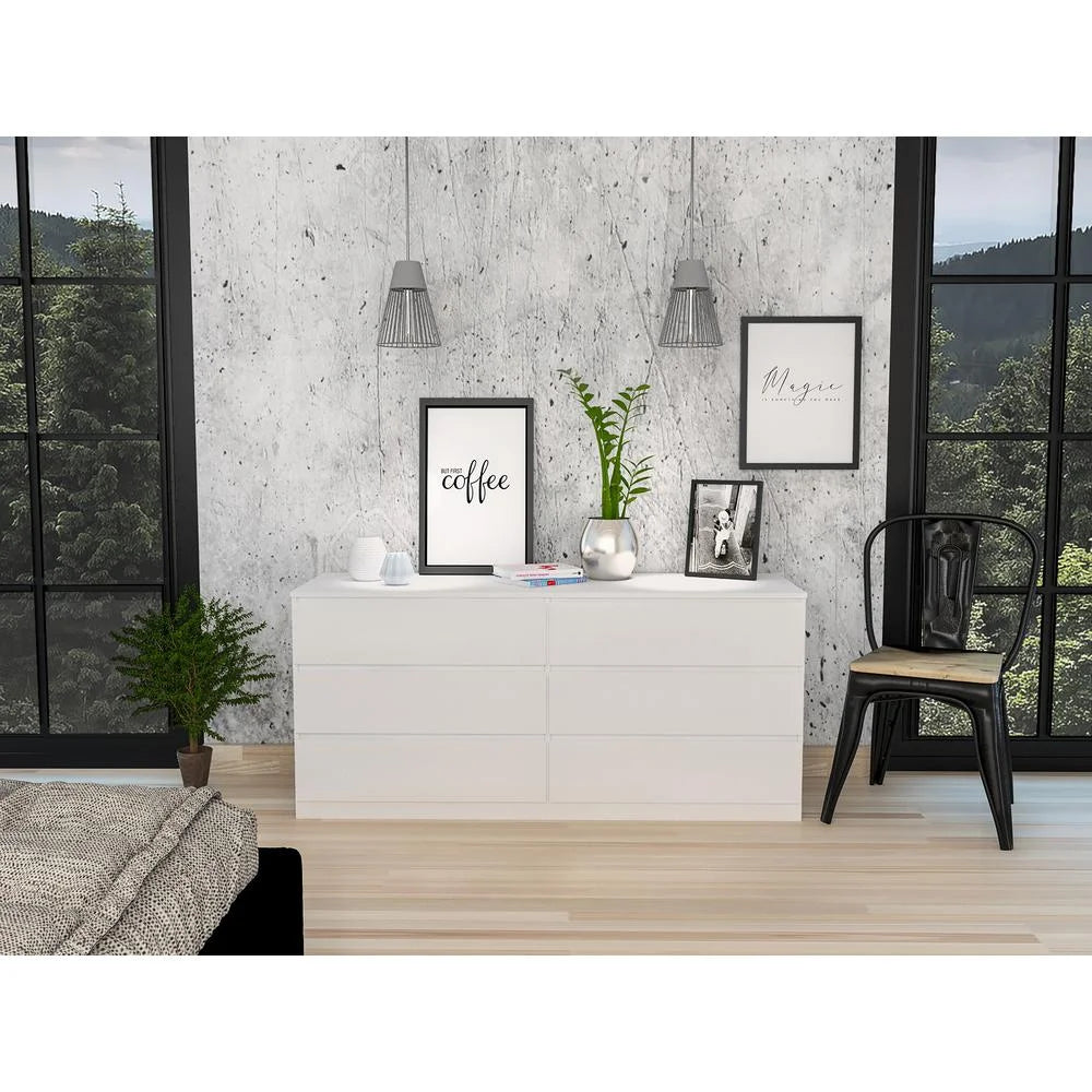 Modern 6-Drawer Wood Double Dresser in White Q34209