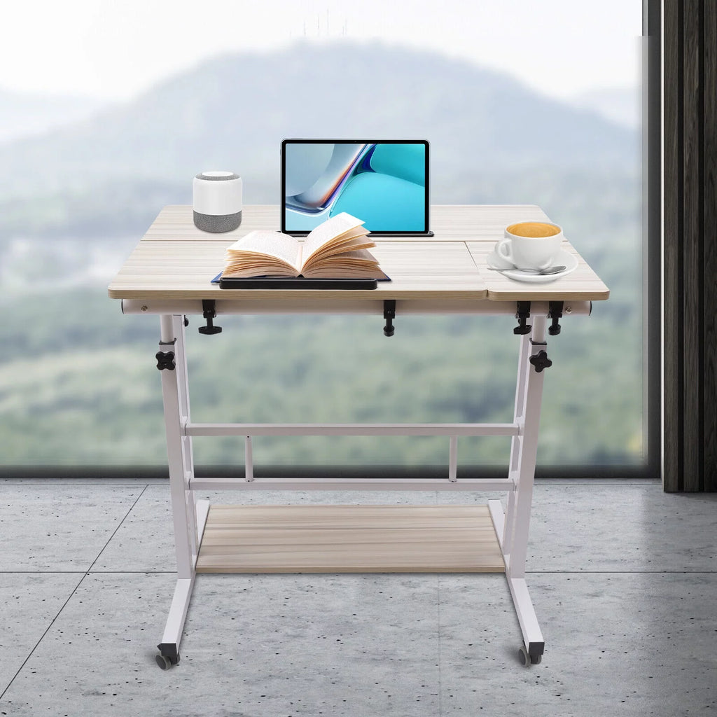 Adjustable Mobile Stand Up Desk with Wheels White Q553