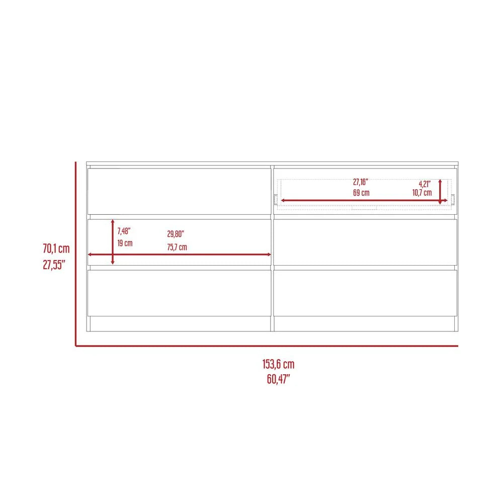 Modern 6-Drawer Wood Double Dresser in White Q34209
