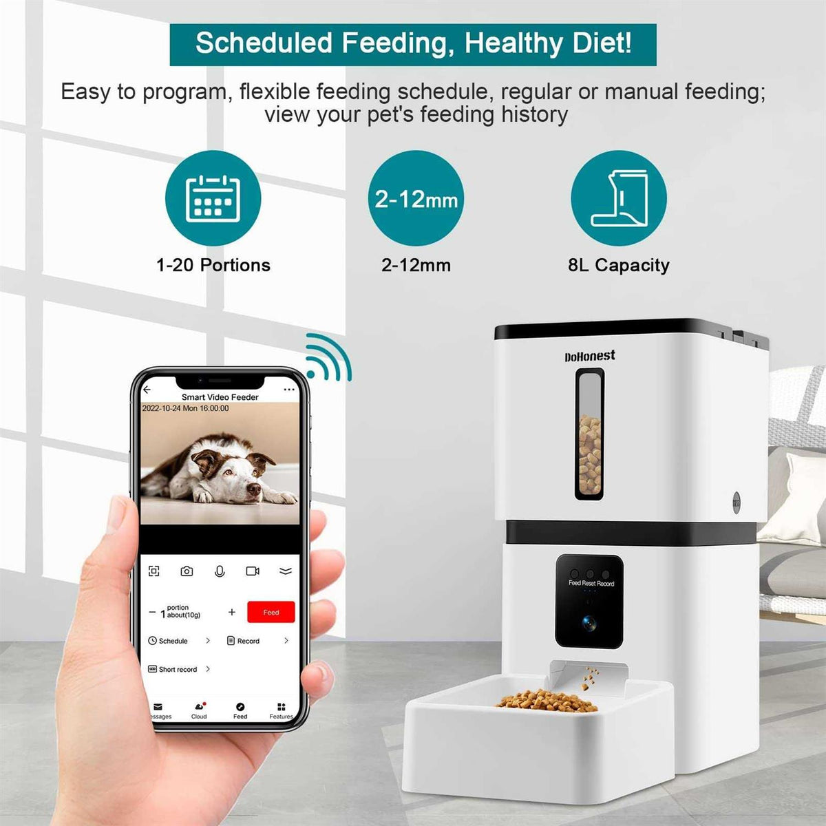 Automatic Dog Feeder with Camera 8L Smart Cat Food Dispenser J4550