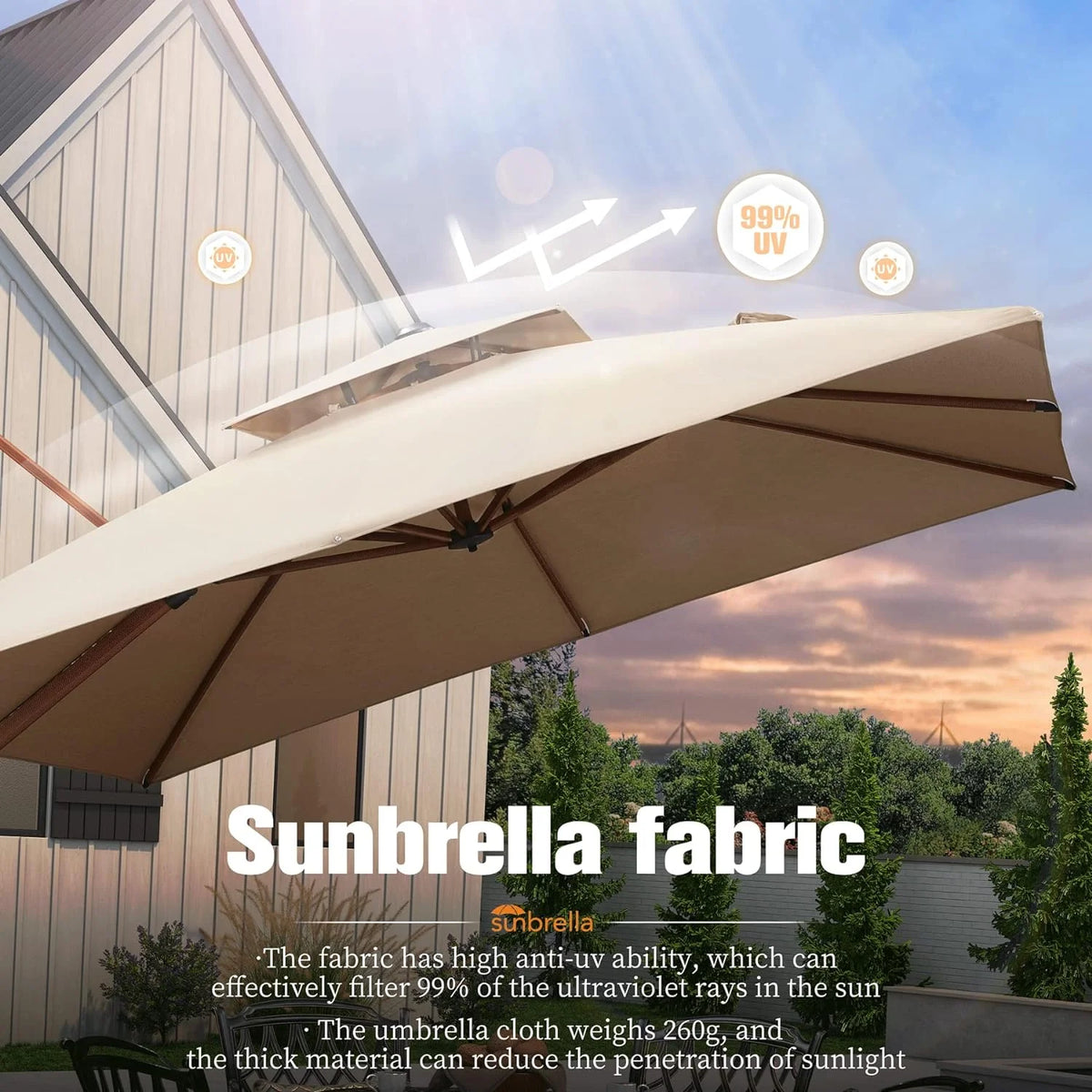 10 Ft Heather Beige Double Top Offset Hanging Patio Umbrella I653