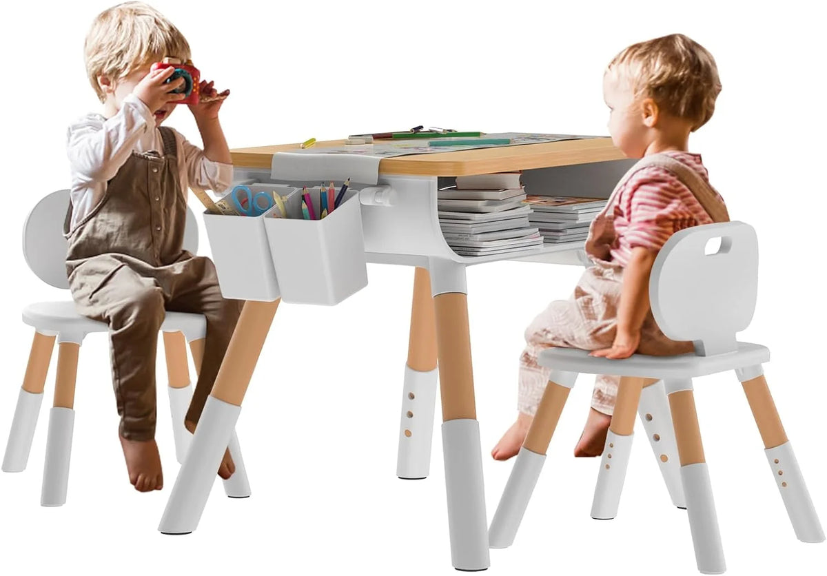 Kids Adjustable Height Wooden Table and Chair Set R194624