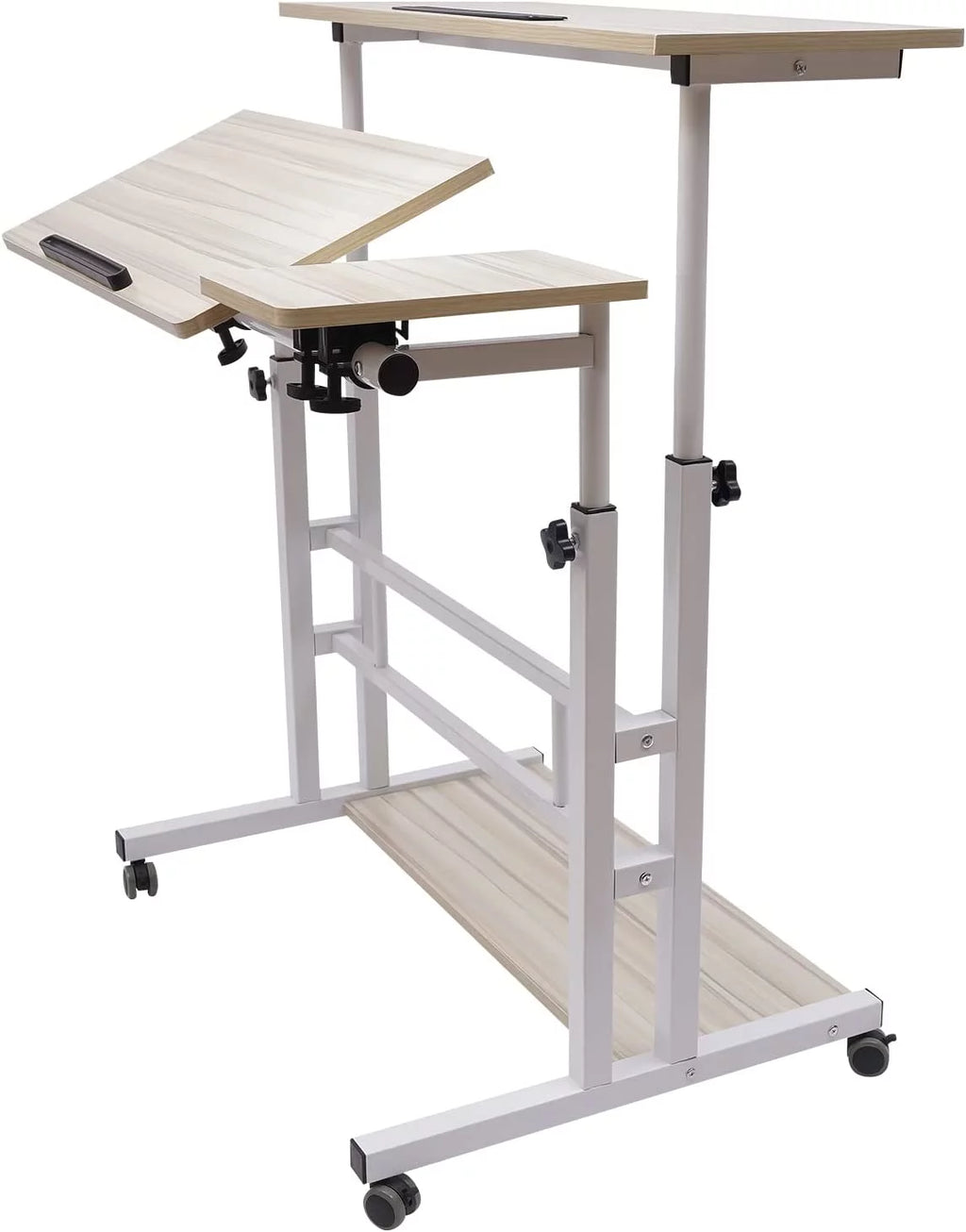 Adjustable Mobile Stand Up Desk with Wheels White Q553