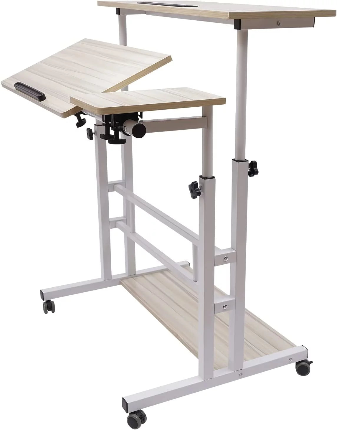 Adjustable Mobile Stand Up Desk with Wheels White Q553