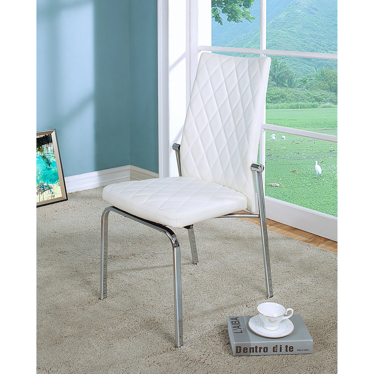 White Metal Tufted Dining Chairs Set of 2 A8682