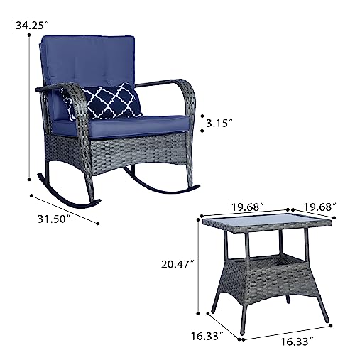 3 PCS Outdoor Rocking Chair Set with Cushions & Coffee Table Q633