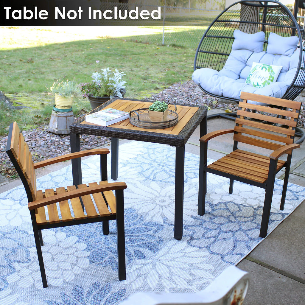Set of 2 Acacia Wood and Steel Outdoor Patio Armchairs P815
