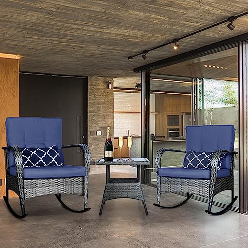 3 PCS Outdoor Rocking Chair Set with Cushions & Coffee Table Q633