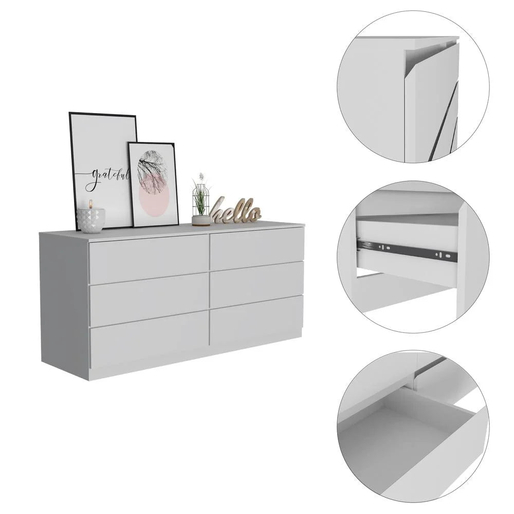 Modern 6-Drawer Wood Double Dresser in White Q34209