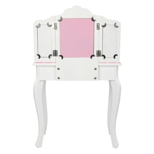 Kids Vanity Table and Chair Set with Mirror and Drawer Pink White B29470