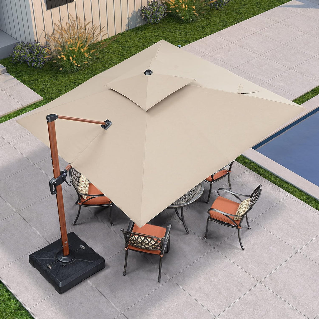 10 Ft Heather Beige Double Top Offset Hanging Patio Umbrella I653