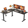 L Shaped Electric Standing Desk with 2 Drawers, 63 Inch Rustic Brown O804230