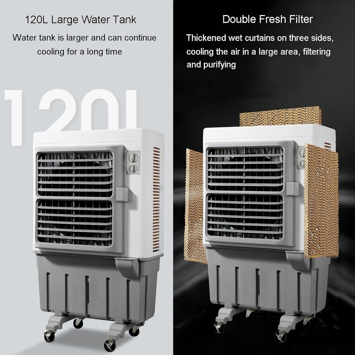 Commercial Evaporative Air Cooler Fan, 3-in-1 Swamp Cooler with 120L Water Tank, 3 Speeds R44842