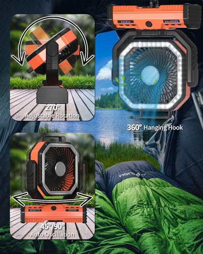 12 Inch 40000mAh Rechargeable Portable Oscillating Fan with LED Lantern Light D710