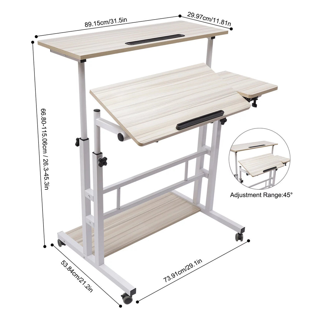 Adjustable Mobile Stand Up Desk with Wheels White Q553