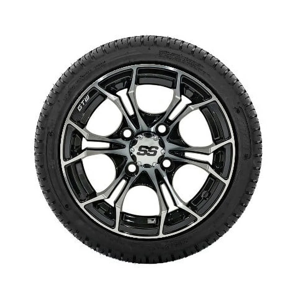 12 inch Black Machined Golf Cart Wheel with Street Tire Set of 4 D222