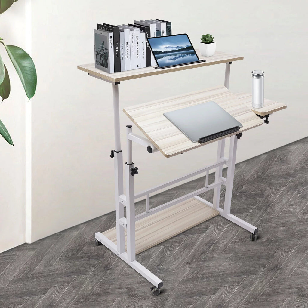 Adjustable Mobile Stand Up Desk with Wheels White Q553