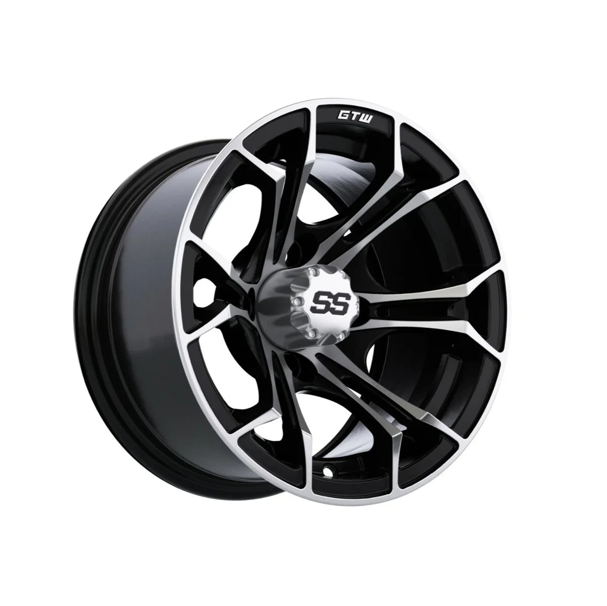 12 inch Black Machined Golf Cart Wheel with Street Tire Set of 4 D222