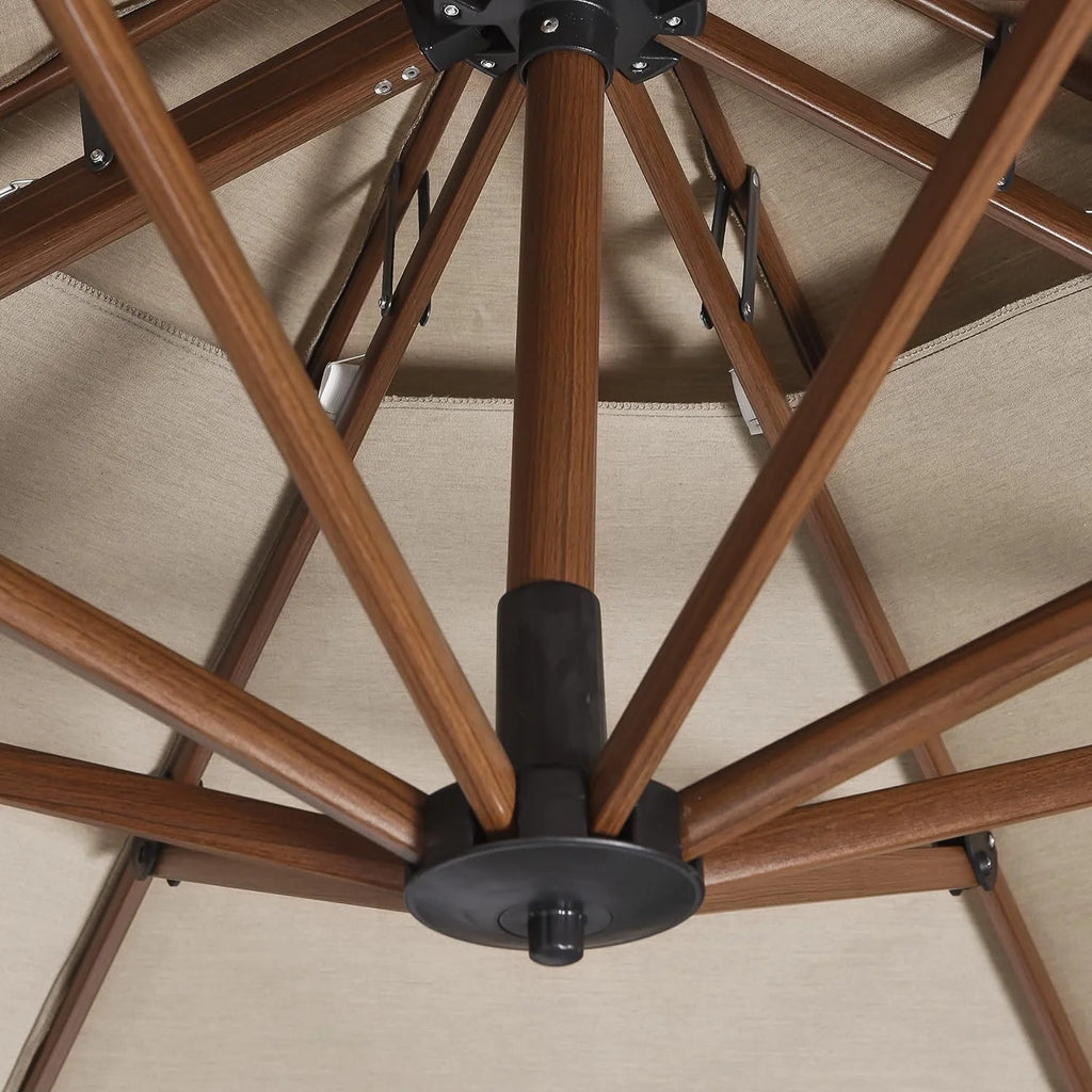 10 Ft Heather Beige Double Top Offset Hanging Patio Umbrella I653