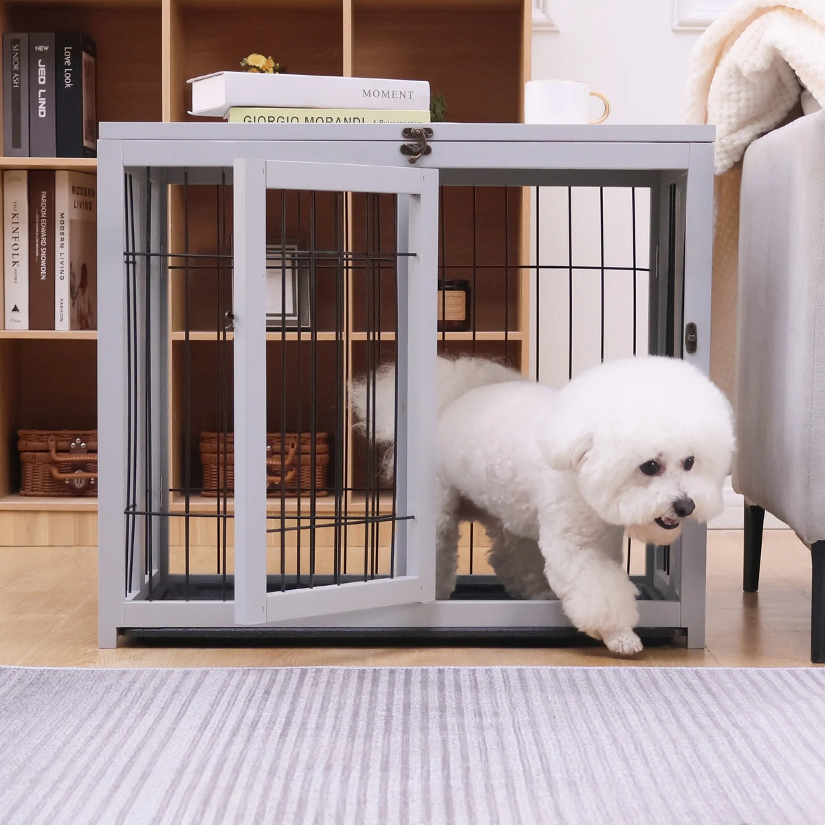 Gray Wooden Dog Crate Furniture H7695