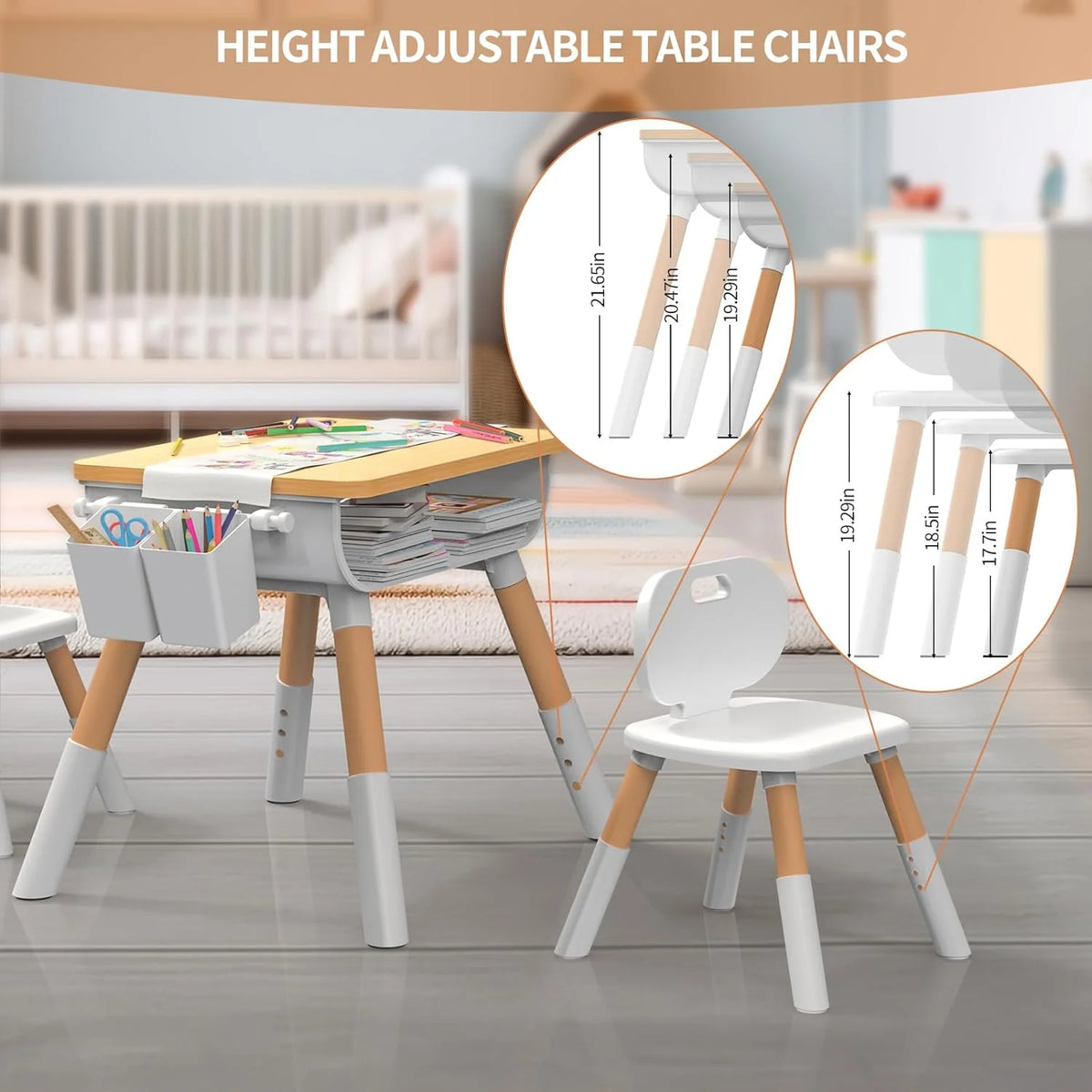Kids Adjustable Height Wooden Table and Chair Set R194624