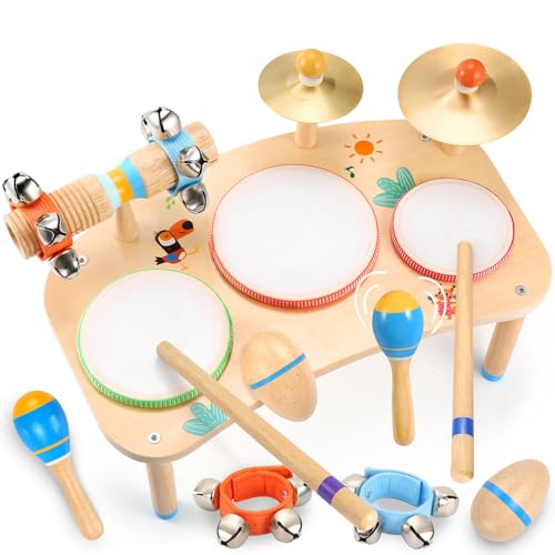 11-in-1 Kids Drum Set Wooden Musical Instruments L19707