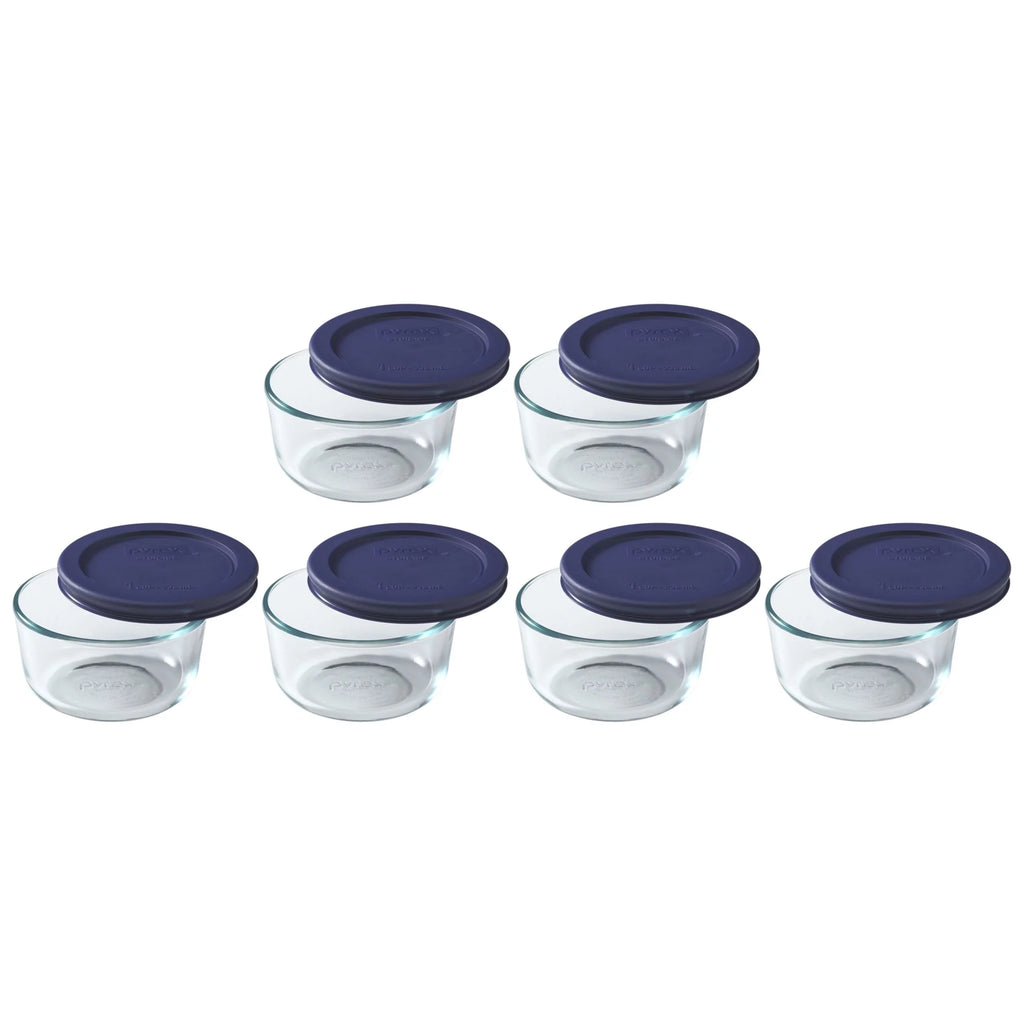 1-Cup Clear Round Glass Food Storage Bowl with Blue Lid, 6-Pack K17291