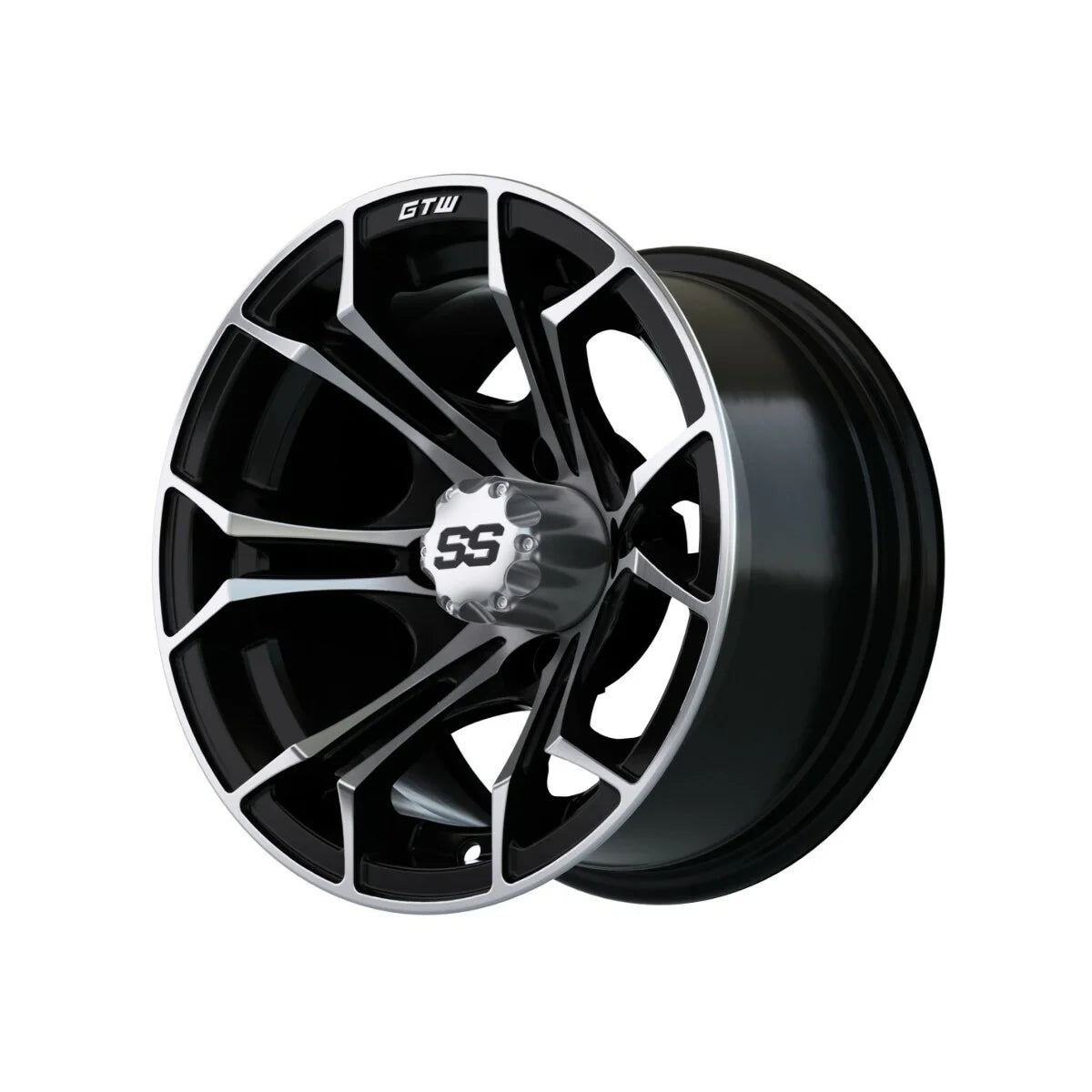 12 inch Black Machined Golf Cart Wheel with Street Tire Set of 4 D222