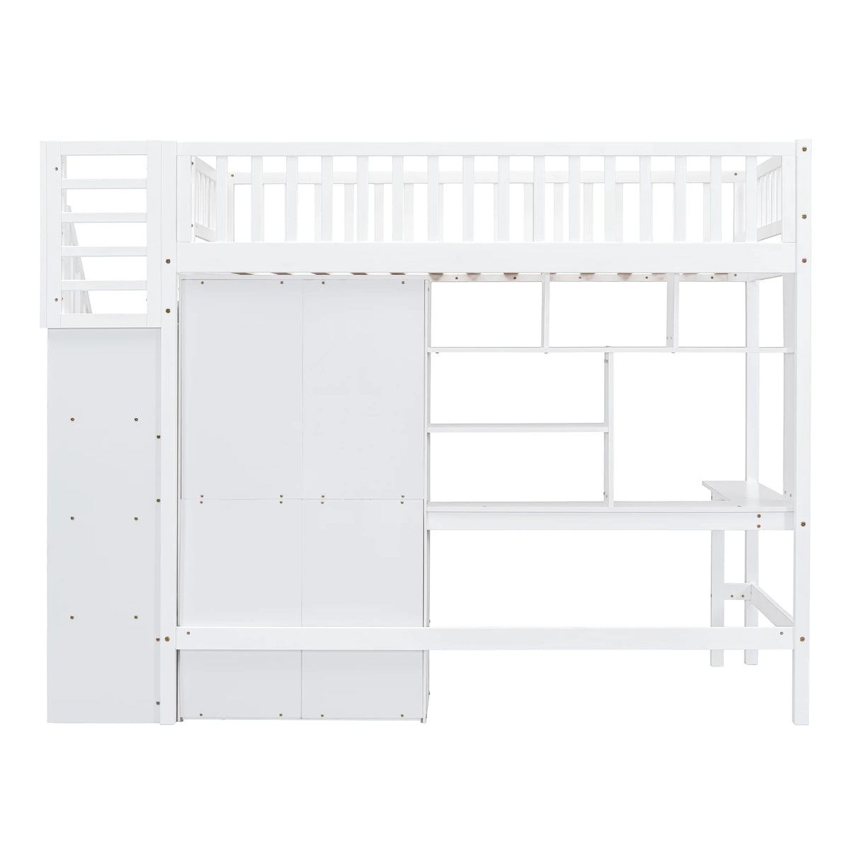 Twin Size Wood Loft Bed with Stairs and Wardrobe Q291