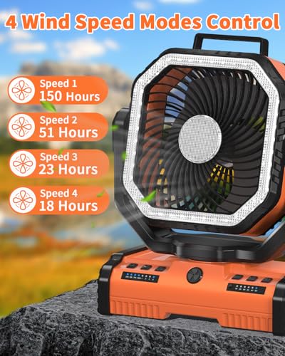 12 Inch 40000mAh Rechargeable Portable Oscillating Fan with LED Lantern Light D710