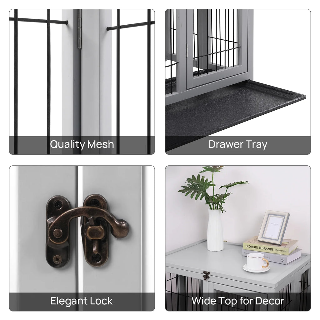 Gray Wooden Dog Crate Furniture H7695