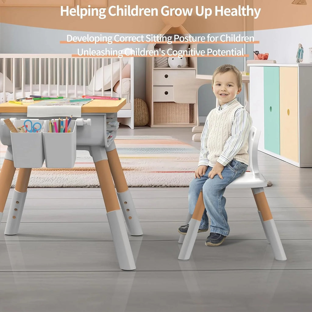 Kids Adjustable Height Wooden Table and Chair Set R194624