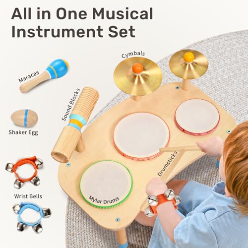 11-in-1 Kids Drum Set Wooden Musical Instruments L19707