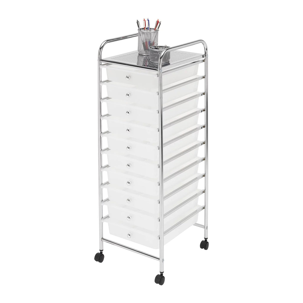 10 Drawer Mobile Cart White Chrome Q539551