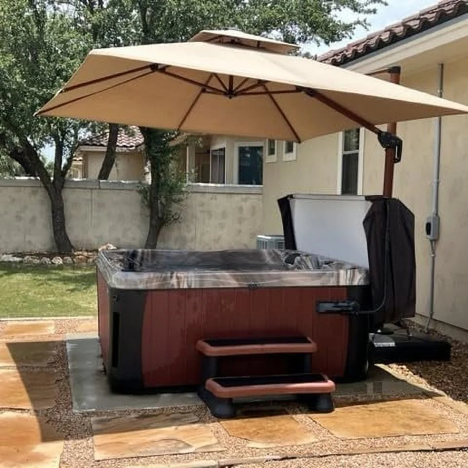 10 Ft Heather Beige Double Top Offset Hanging Patio Umbrella I653