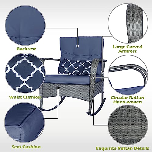 3 PCS Outdoor Rocking Chair Set with Cushions & Coffee Table Q633