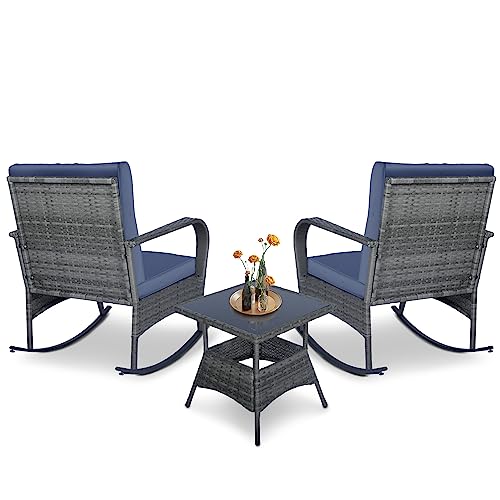 3 PCS Outdoor Rocking Chair Set with Cushions & Coffee Table Q633