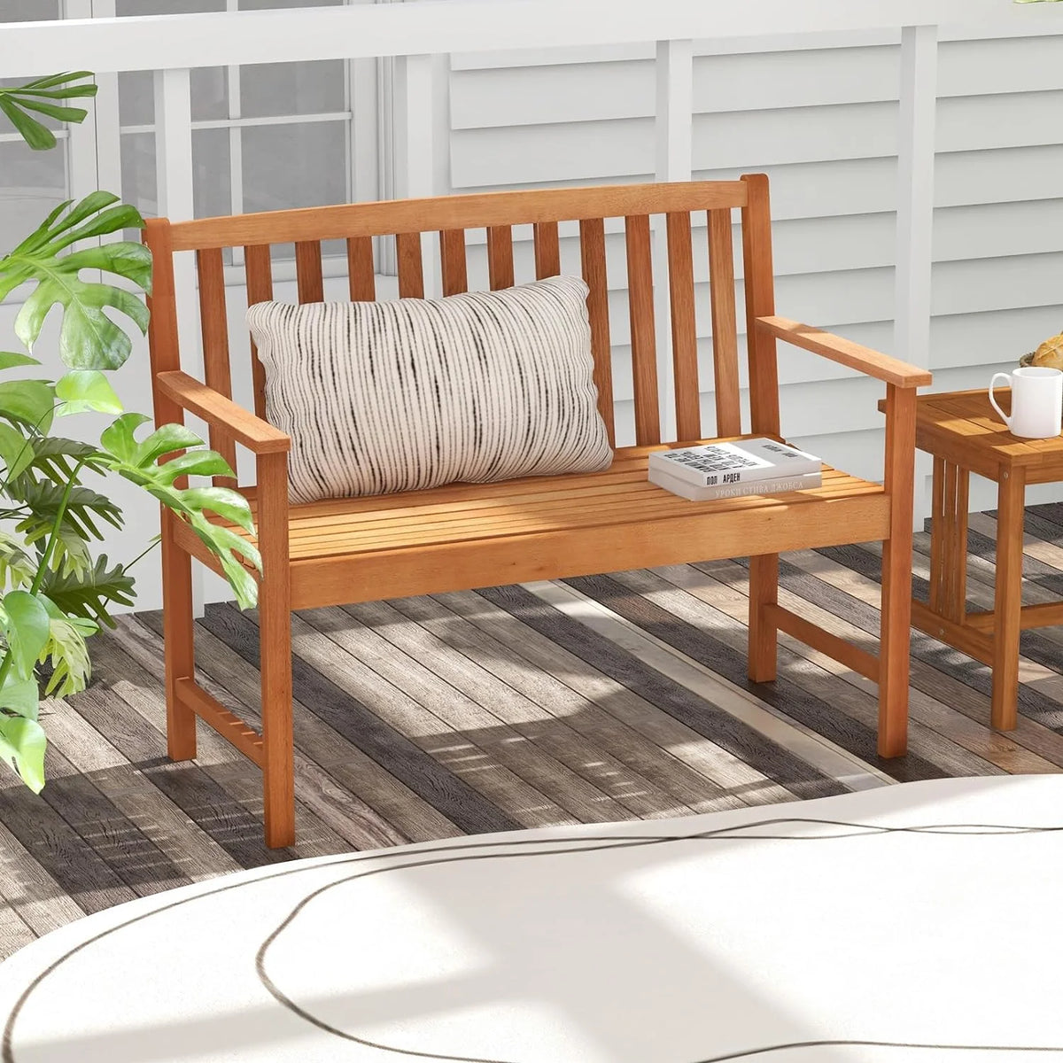 Eucalyptus Wood 2-Person Garden Bench with Backrest R103109