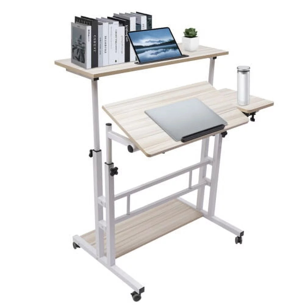 Adjustable Mobile Stand Up Desk with Wheels White Q553