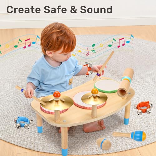 11-in-1 Kids Drum Set Wooden Musical Instruments L19707