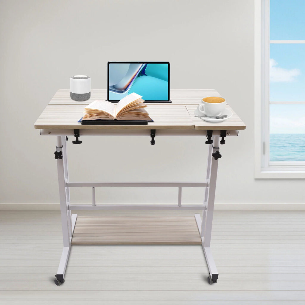 Adjustable Mobile Stand Up Desk with Wheels White Q553
