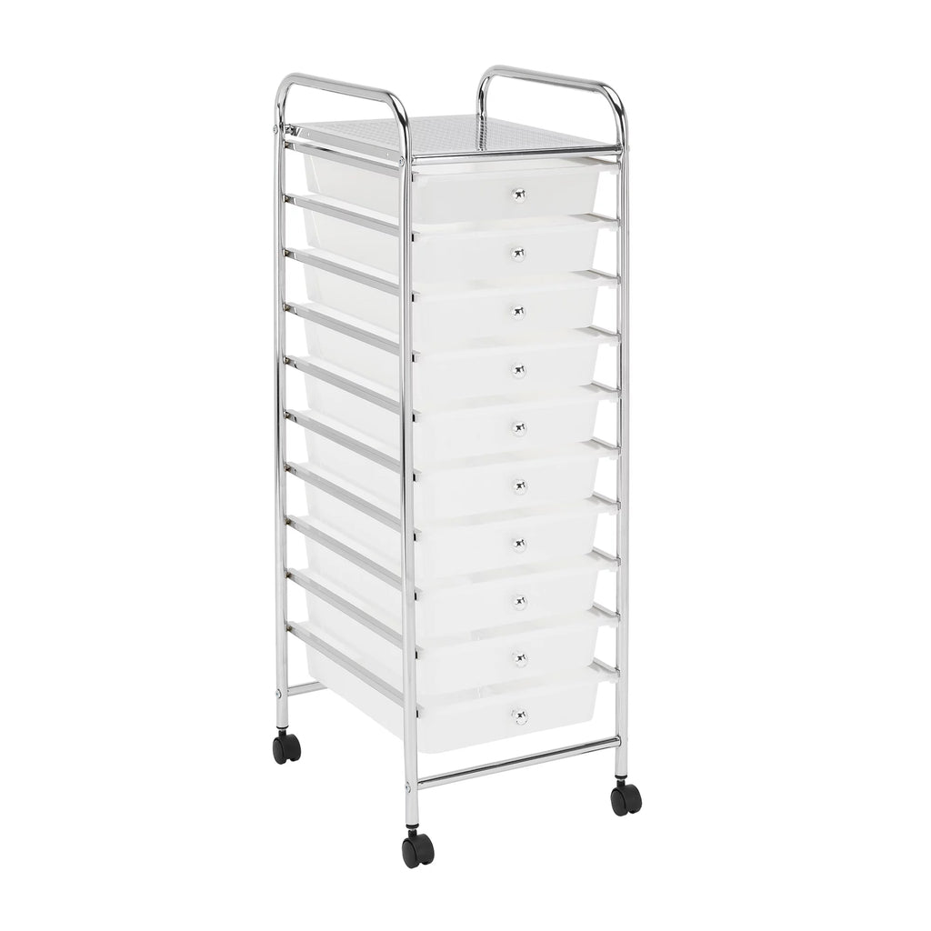 10 Drawer Mobile Cart White Chrome Q539551