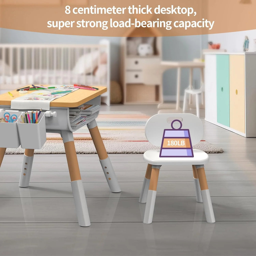 Kids Adjustable Height Wooden Table and Chair Set R194624